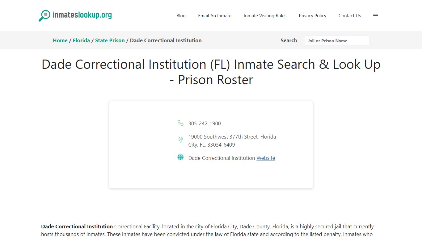 Dade Correctional Institution (FL) Inmate Search & Look Up - Prison Roster